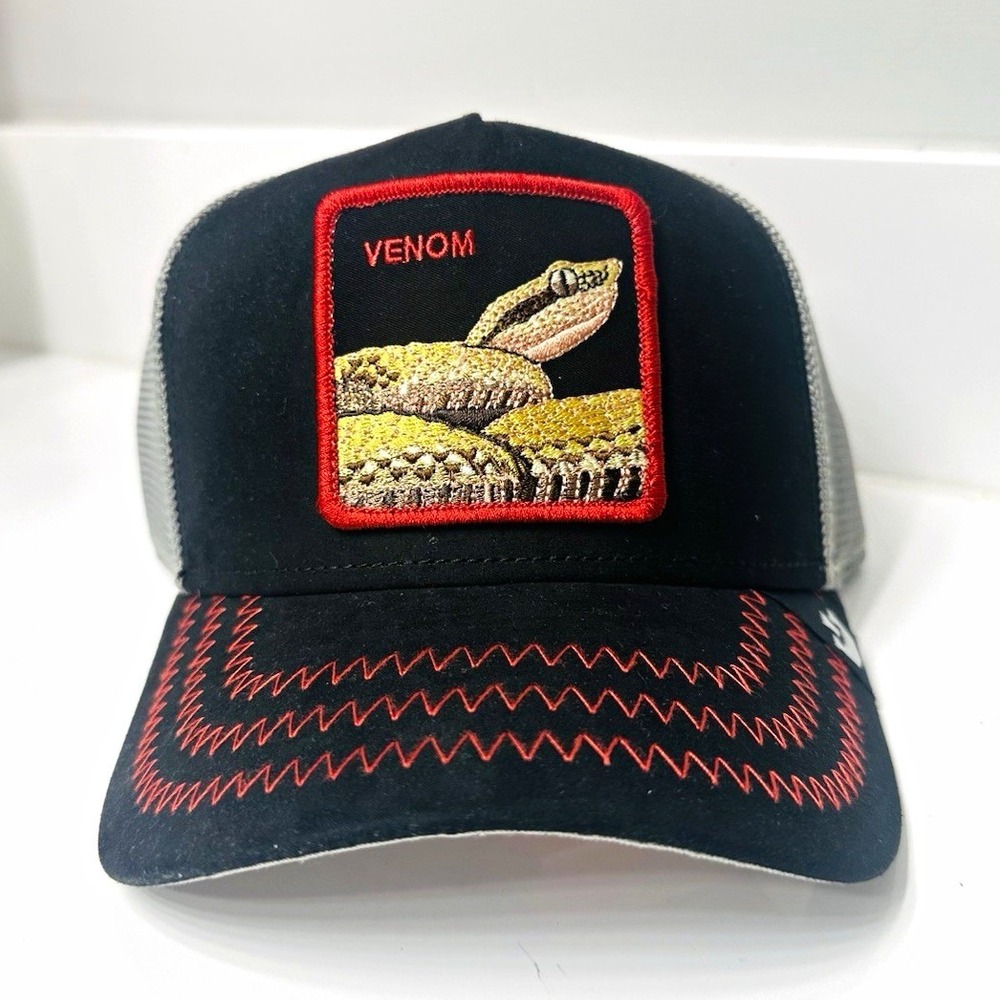 Goorin Bros. Venom Snake Patch Trucker Cap Mesh Back Black Gray Red One Size